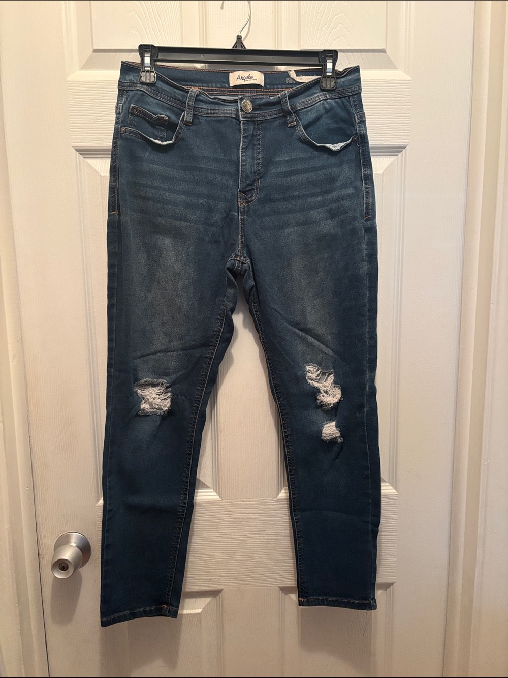 Angels Skinny Distressed Dark Blue Jeans